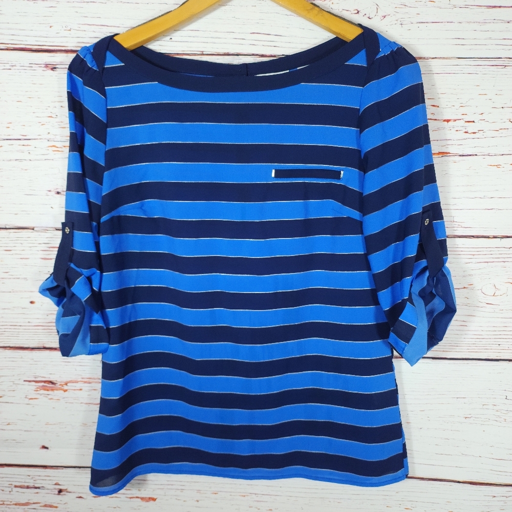 NY & Co. Blue Striped Women's Top